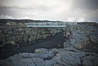 The bridge between two continents on Reykjanes Peninsula in Iceland, crossing over tectonic plates.